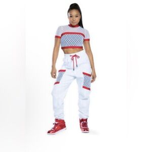 Revolution White and Red High-Waisted Trousers